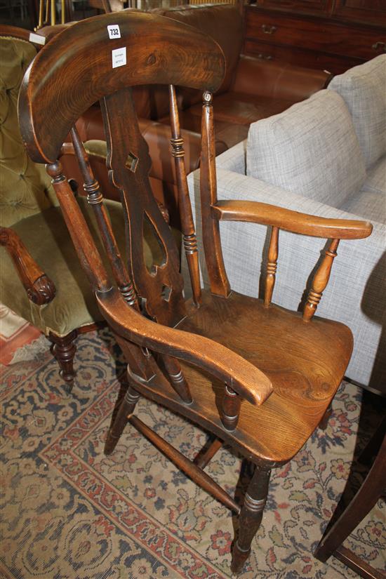 Victorian elm and beech kitchen elbow chair